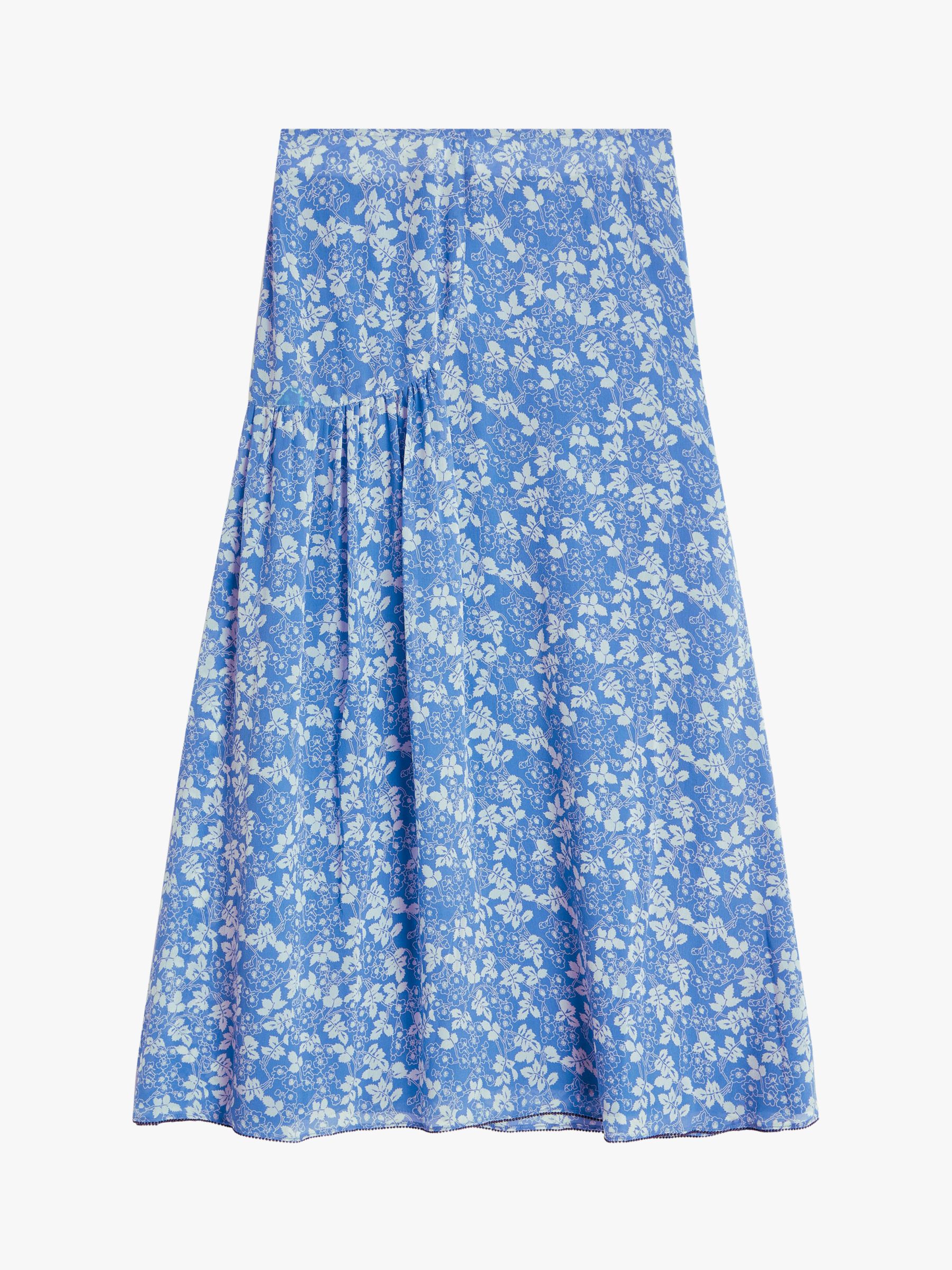 Brora Silk Chiffon Skirt, Lapis Floral