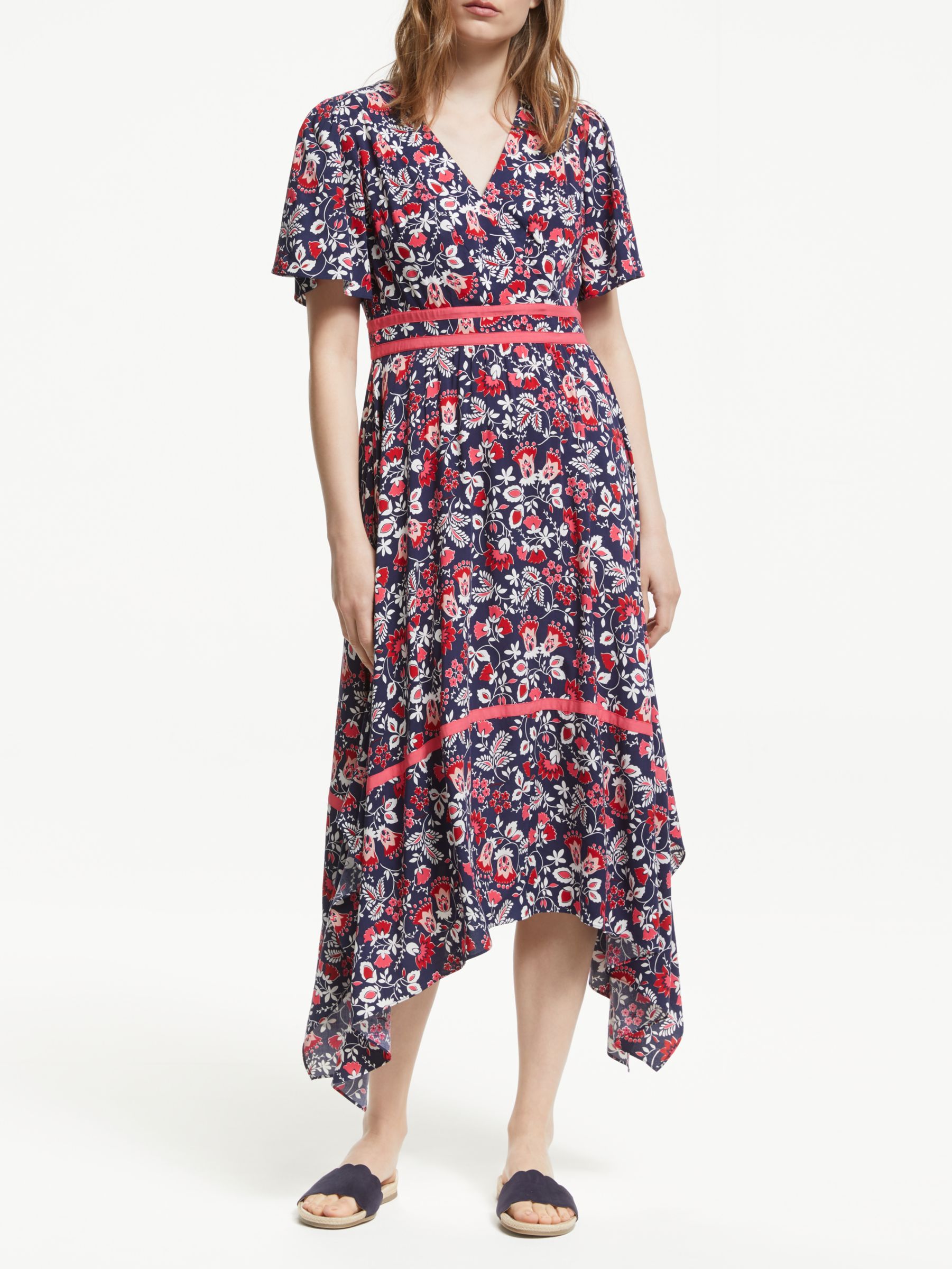 Boden Holly Hanky Hem Midi Dress, Navy/Multi at John Lewis & Partners