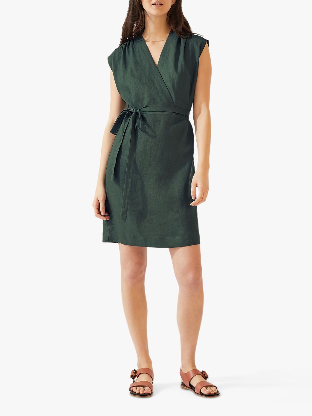 green linen wrap dress