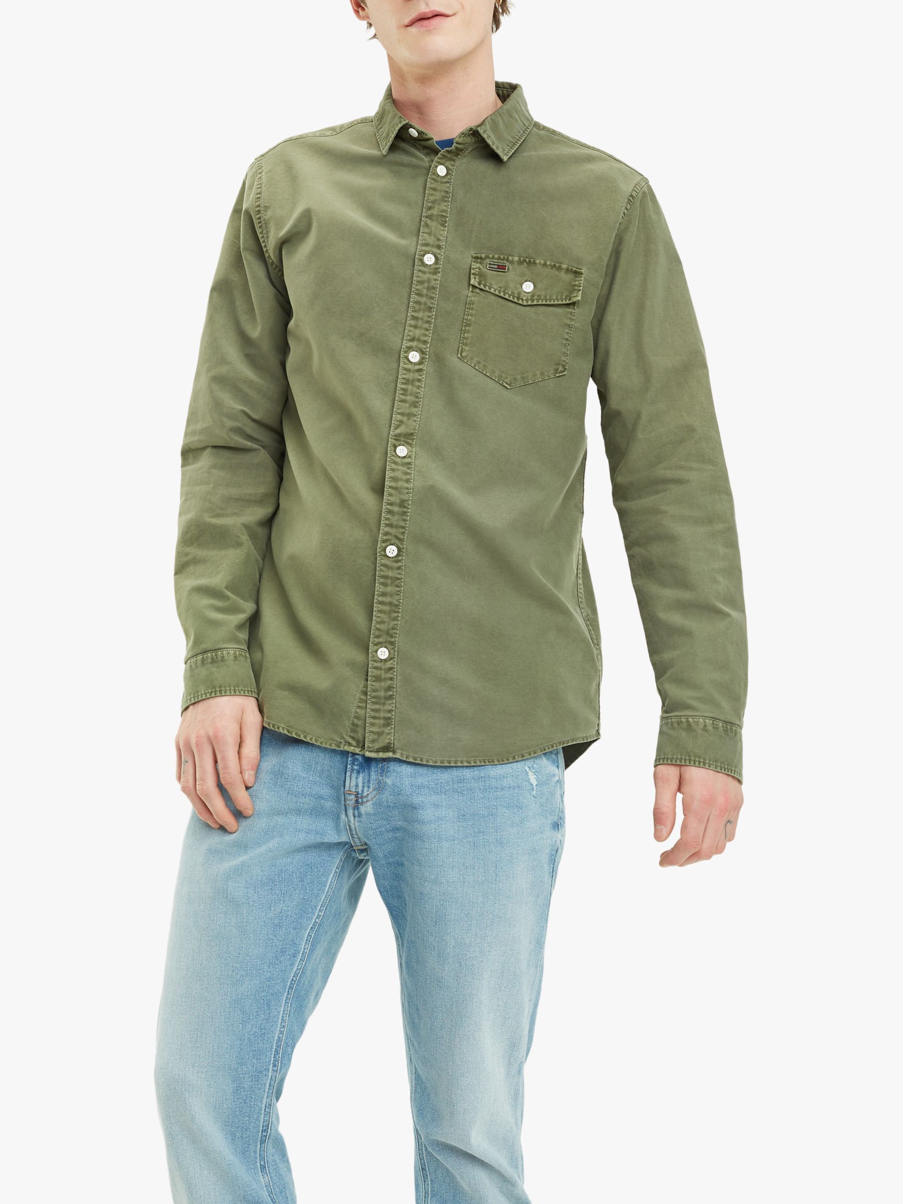 Tommy Jeans Washed Oxford Shirt Olive Night At John Lewis Partners