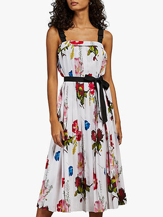 Ted Baker Melbii Tie Strap Floral Trapeze Dress, White