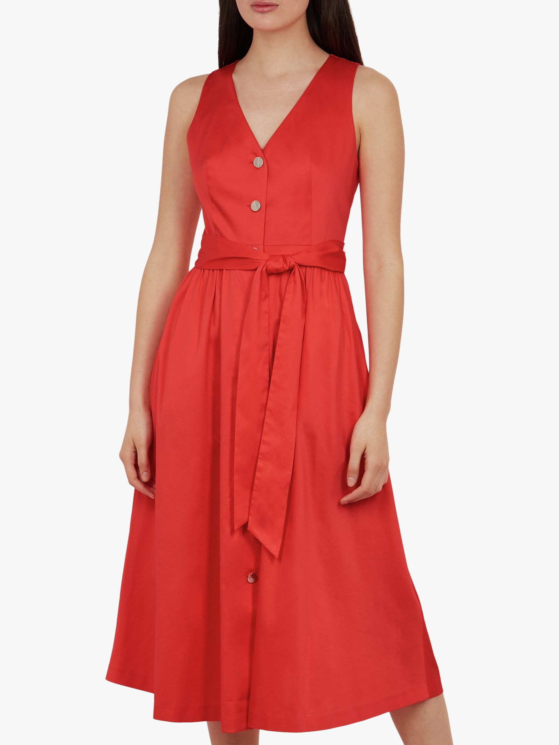 Ted Baker Ryylie Button Midi Dress, Bright Red