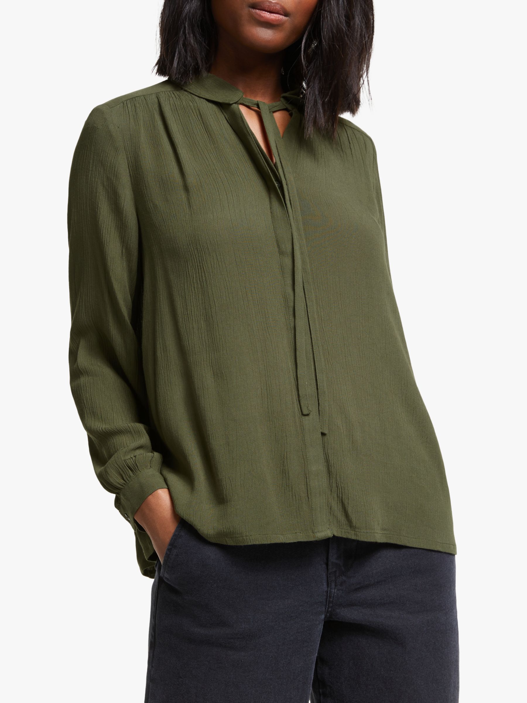 Collection WEEKEND by John Lewis Easy Tie Neck Blouse, Khaki