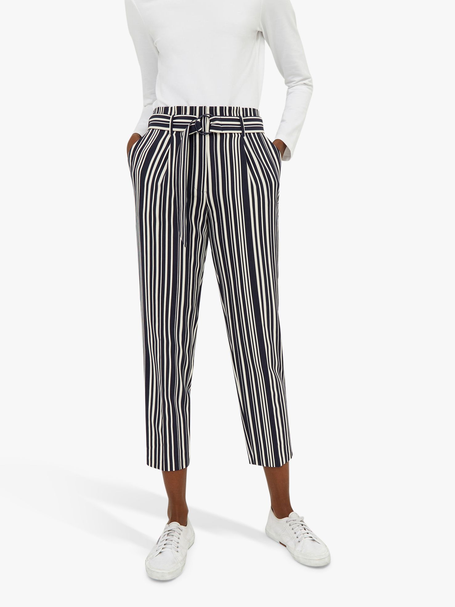 Warehouse Stripe Cropped Trousers, Blue at John Lewis & Partners