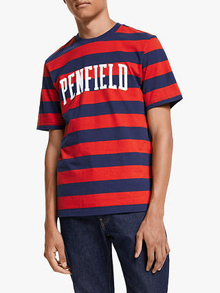 Penfield Rumford Logo Stripe T-Shirt, Navy/Red