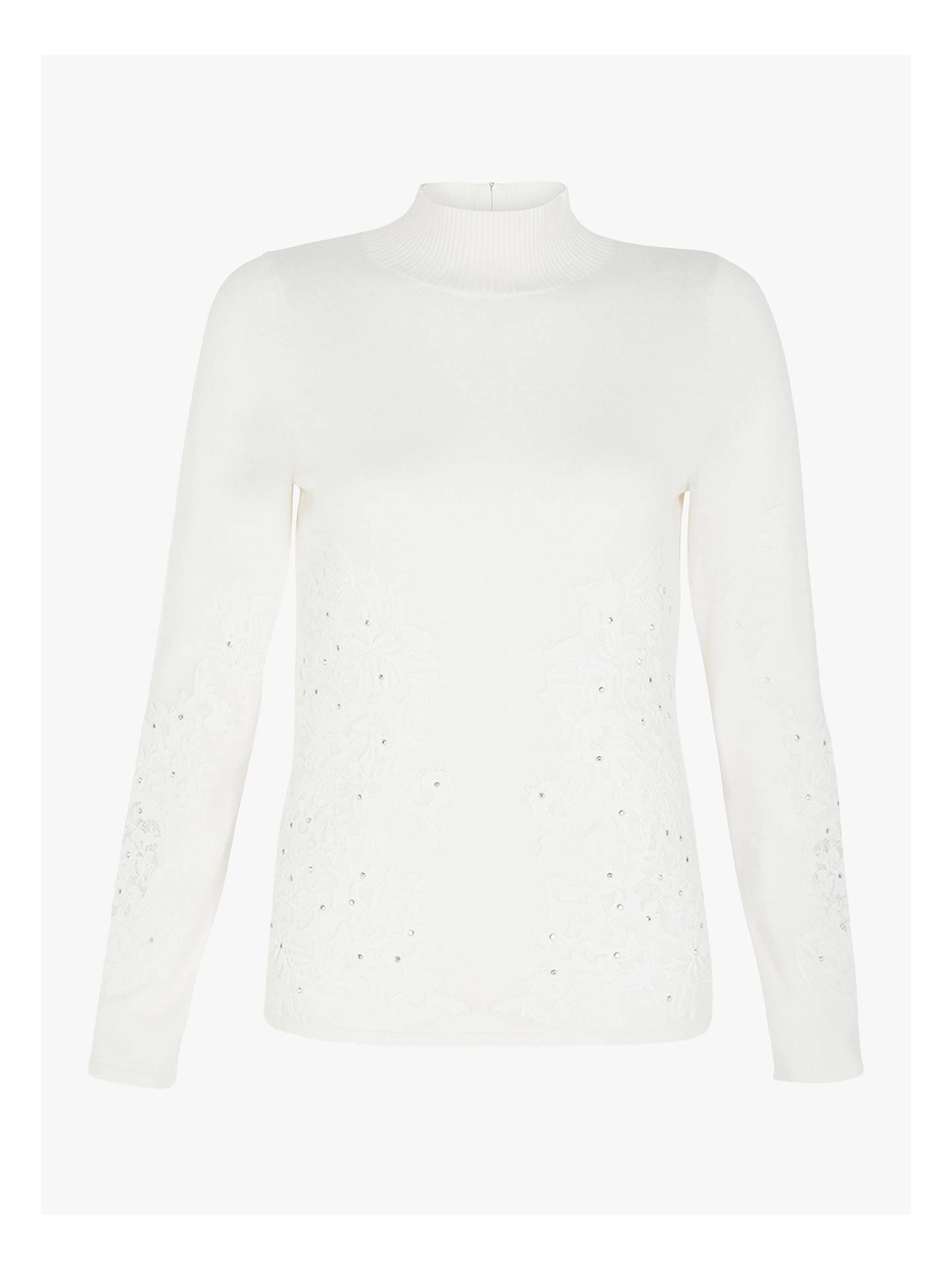 Coast Karla Lace Embellished Knitted Top, White at John Lewis & Partners