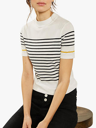 Mint Velvet Nautical Striped Fitted Top, Ivory/Multi