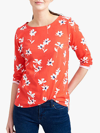 Joules Harbour Floral Cotton Top, Red Daisy