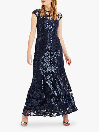 Phase Eight Yolanda Sequin Floral Overlay Maxi Dress, Navy