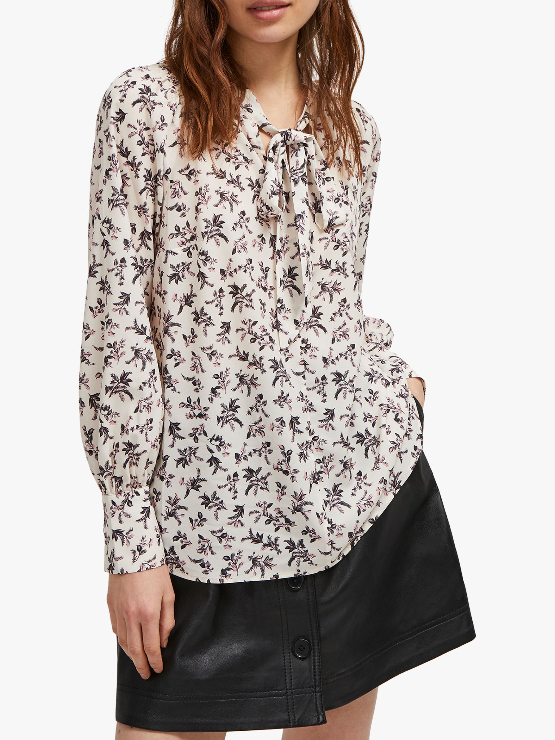 French Connection Felicienne Floral Tie Neck Blouse, Classic Cream