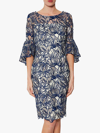 Gina Bacconi Lita Embroidered Floral Dress, Navy/White