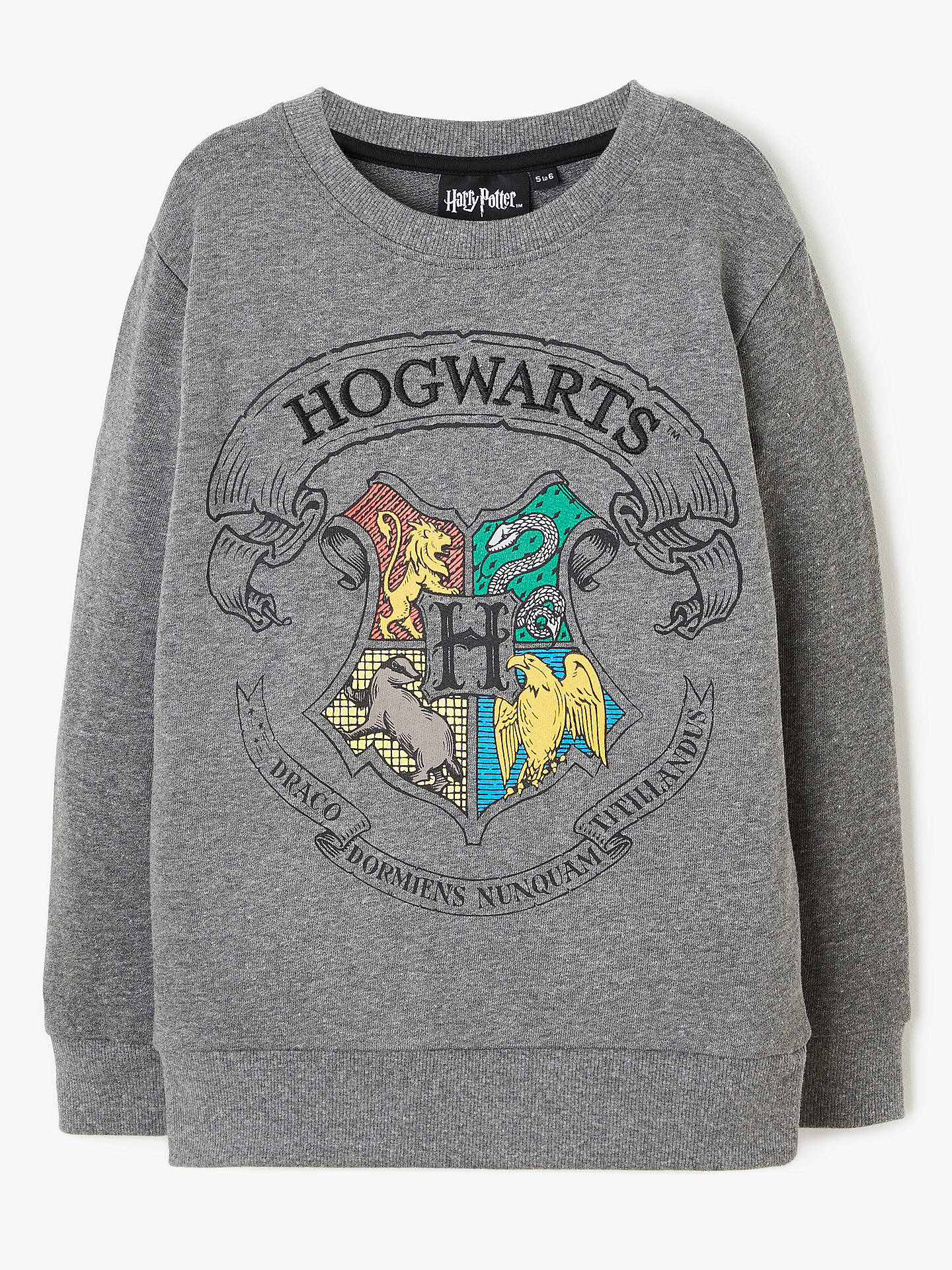 Harry Potter Hogwarts Cotton Sweatshirt, Grey Marl at John Lewis & Partners