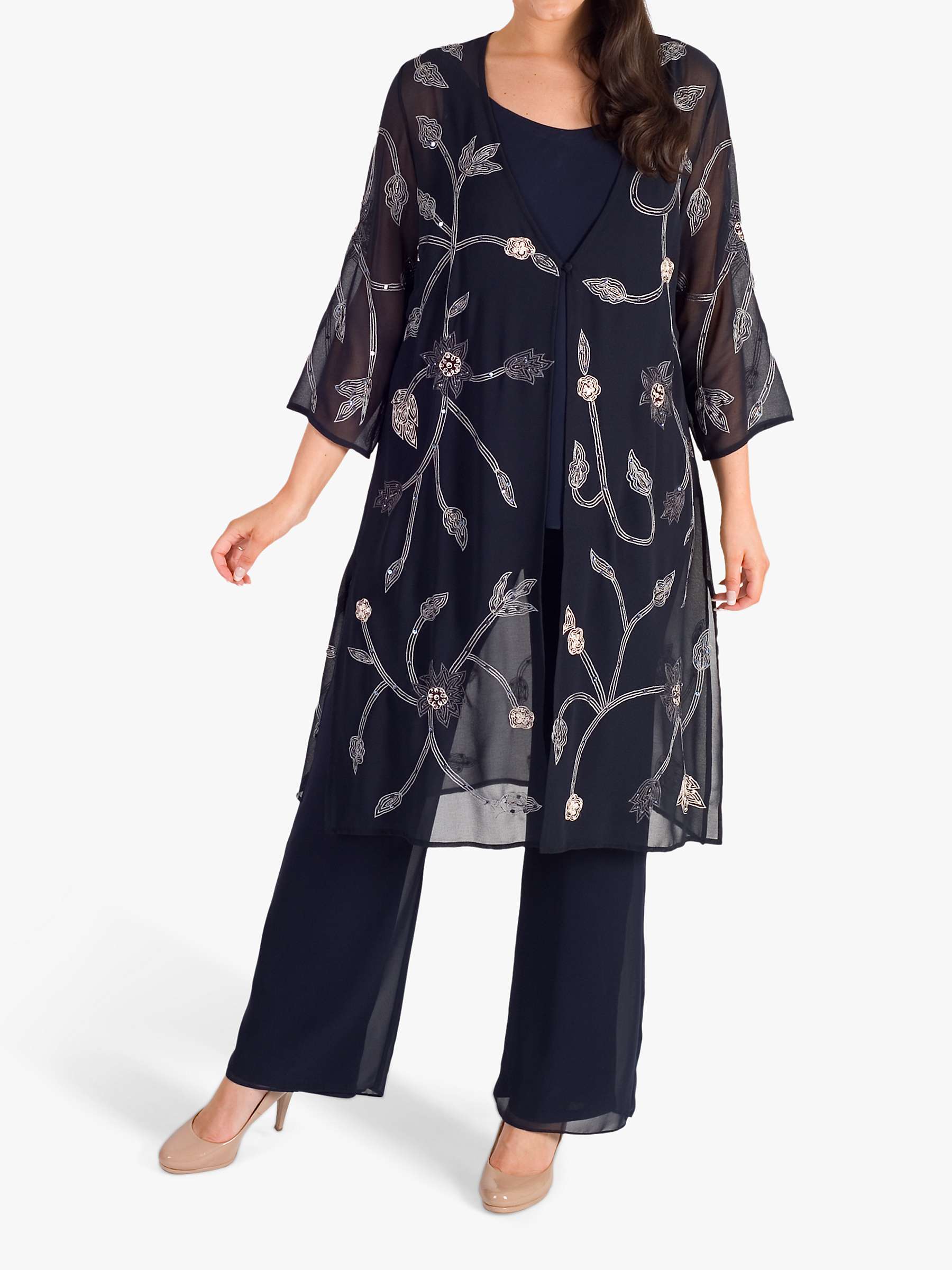 Chesca Embroidered Chiffon Coat, Navy at John Lewis & Partners