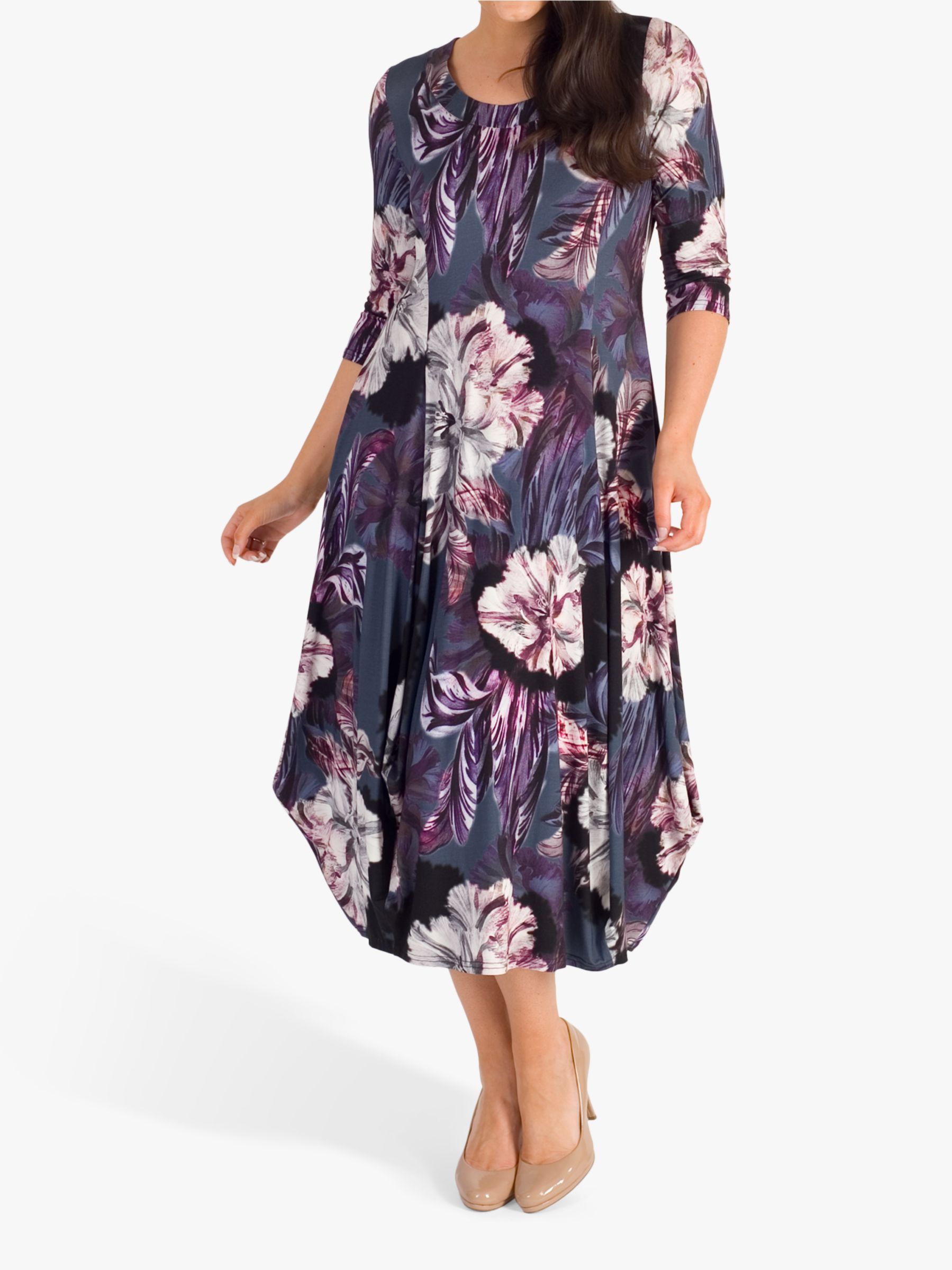 Chesca Floral Print Jersey Dress, Pewter