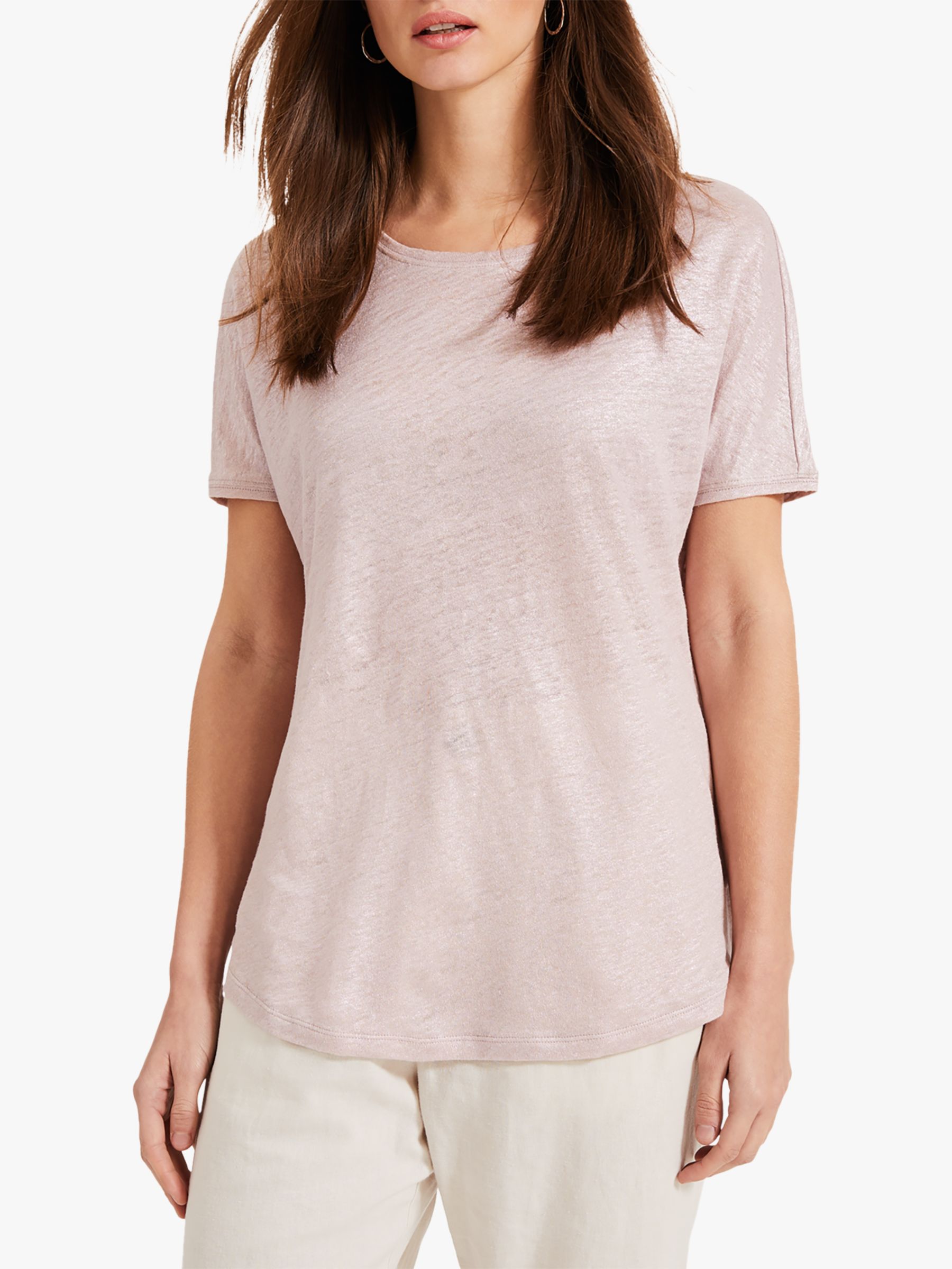 Phase Eight Lara Foil Linen T-Shirt, Pale Pink