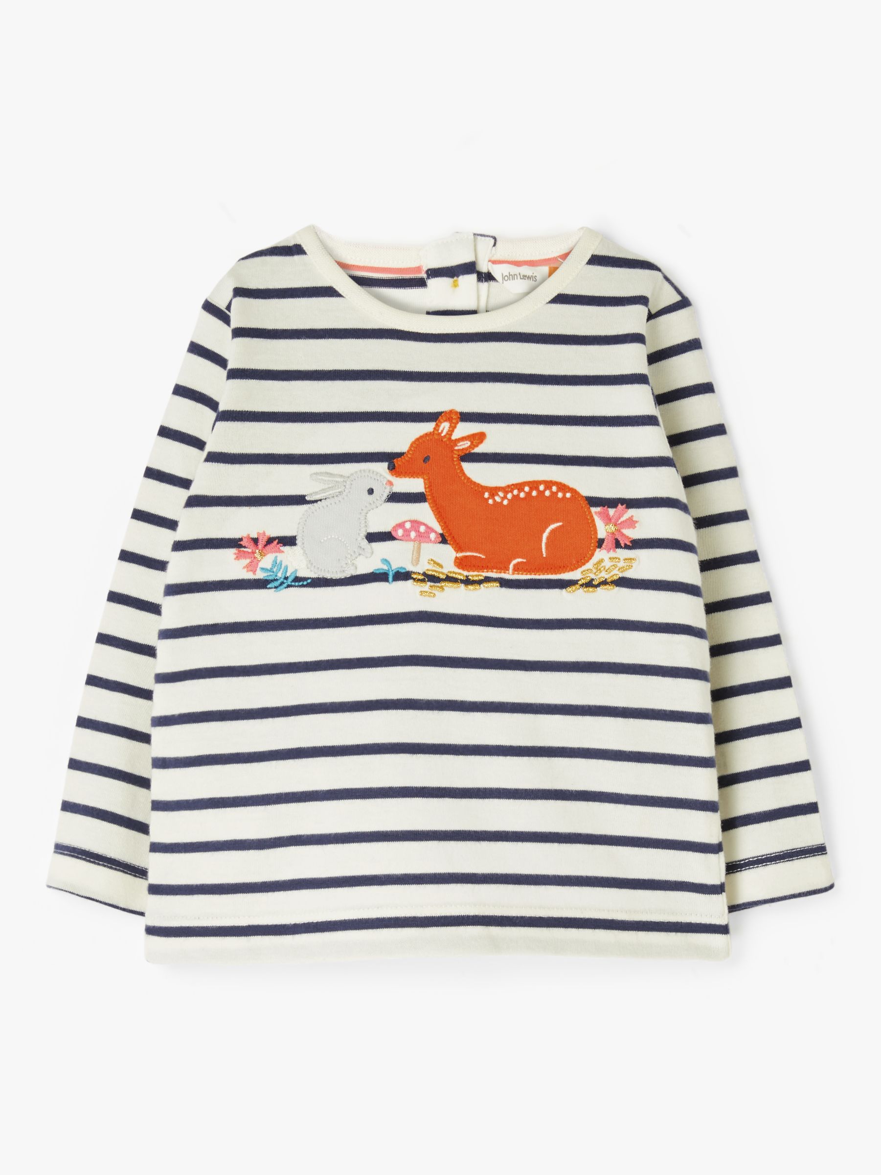 John Lewis Partners Baby Deer And Bunny Scene Stripe Top - 