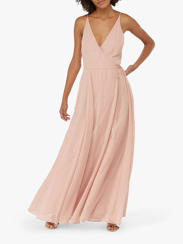 Monsoon Gemma Wrap Over Embellished Dress, Pink at John Lewis & Partners
