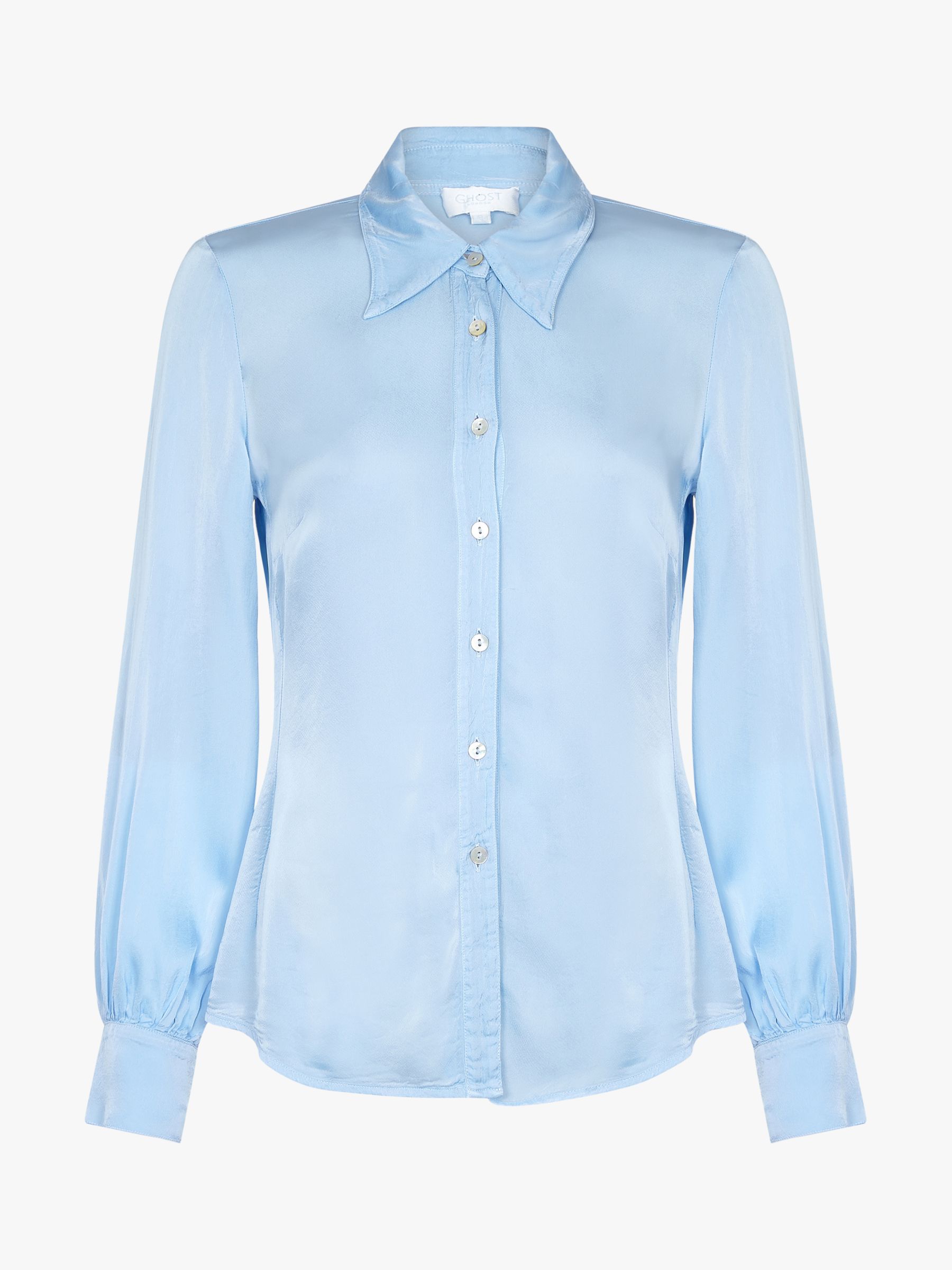 pale blue satin blouse