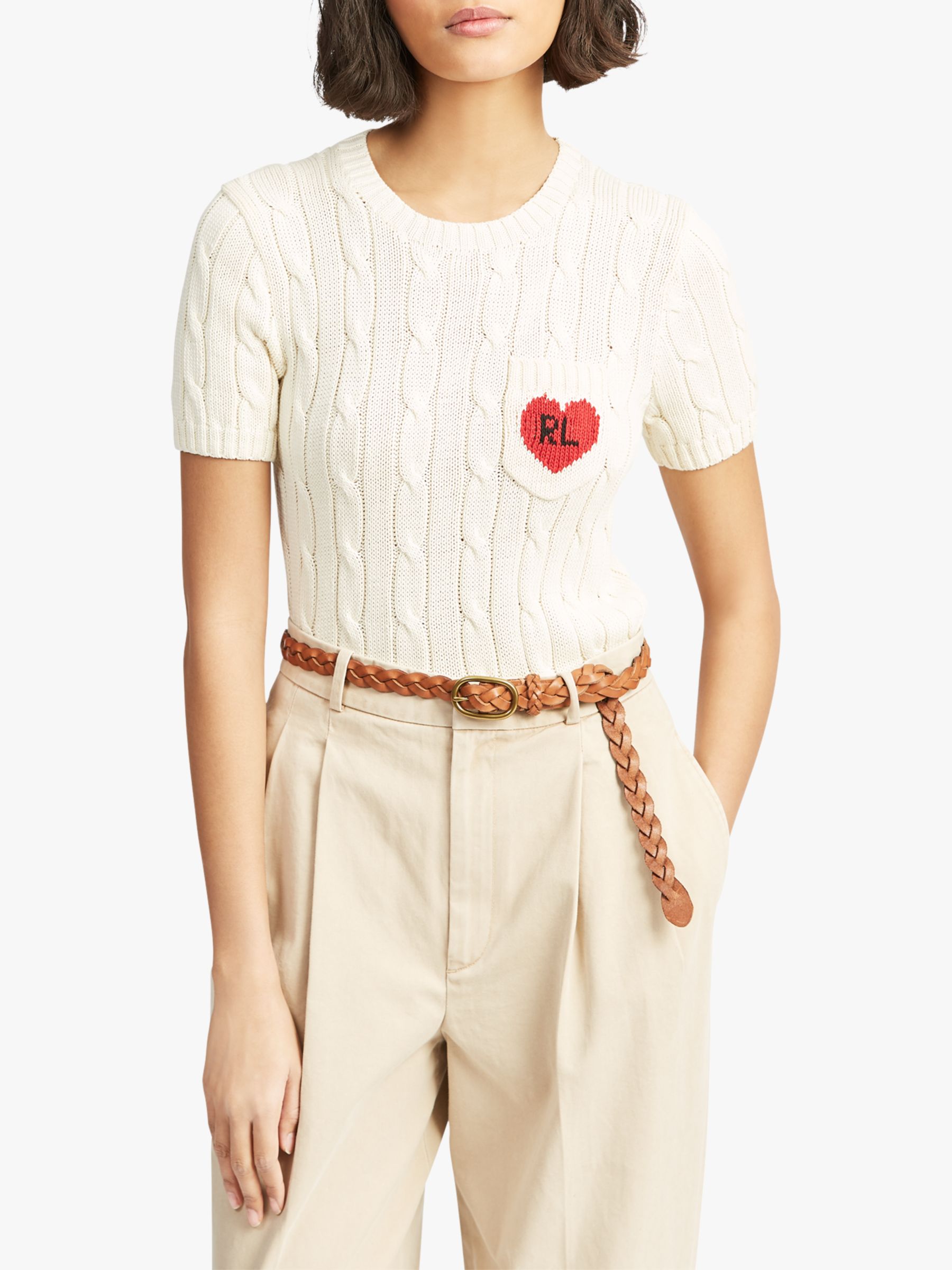 Polo Ralph Lauren Heart Short Sleeve Jumper, Cream/Red