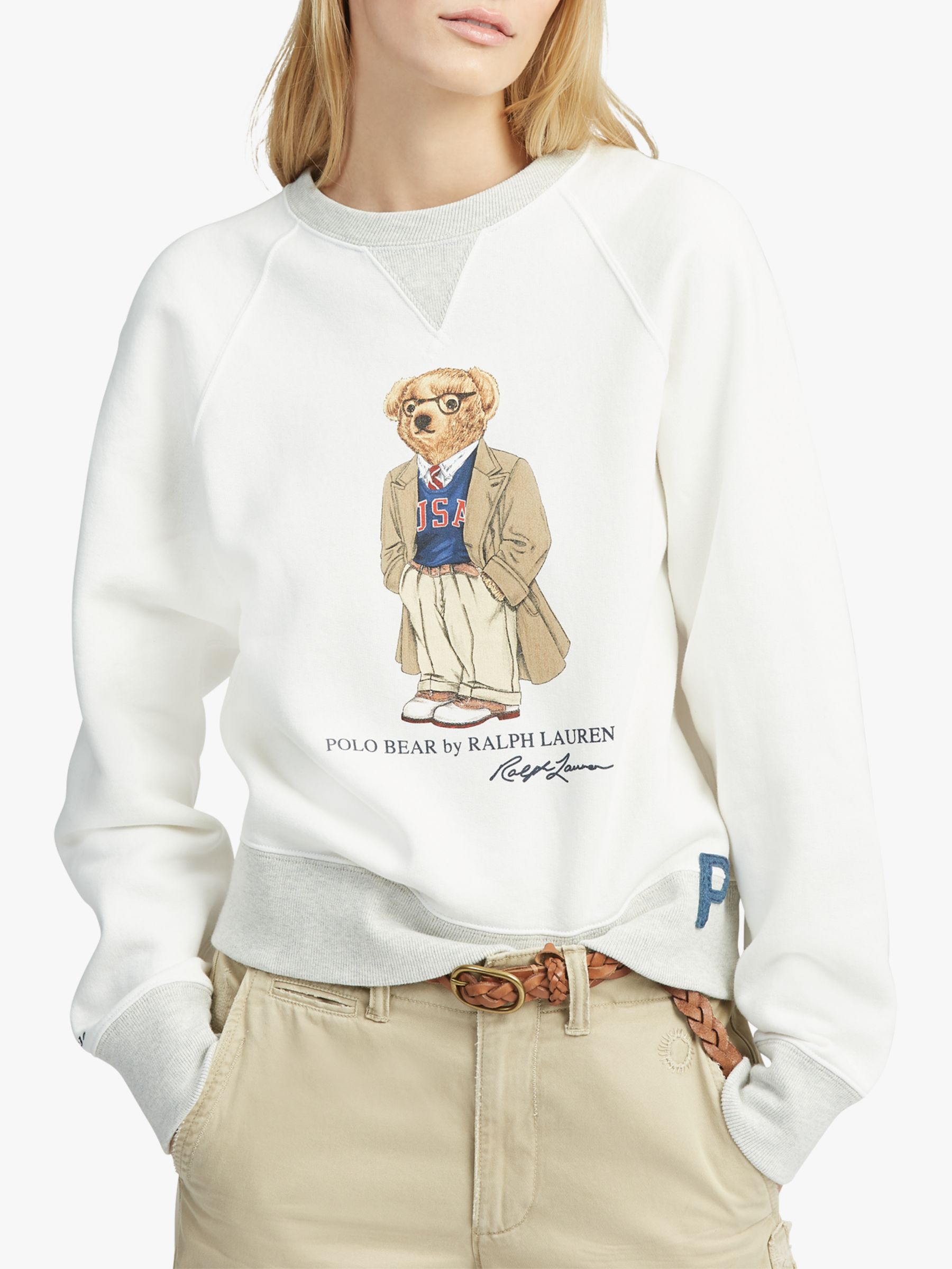 skæg Græder dine Polo Ralph Lauren USA Bear Sweatshirt, Deckwash White