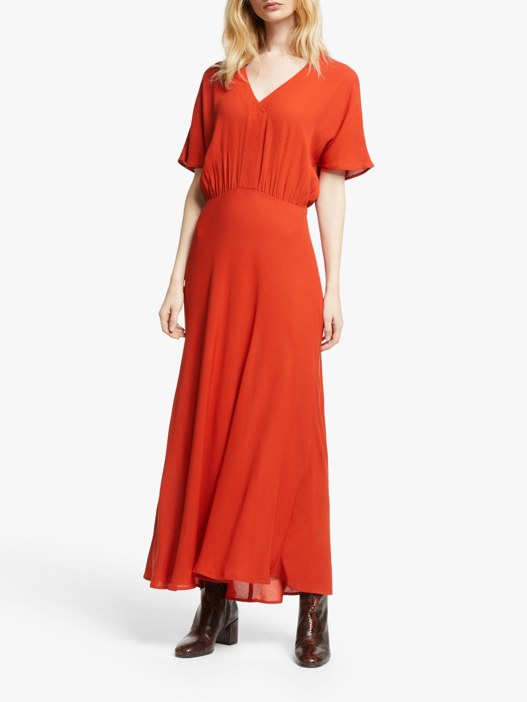 John Lewis & Partners Grown On Sleeve Dress, Dark Red at John Lewis