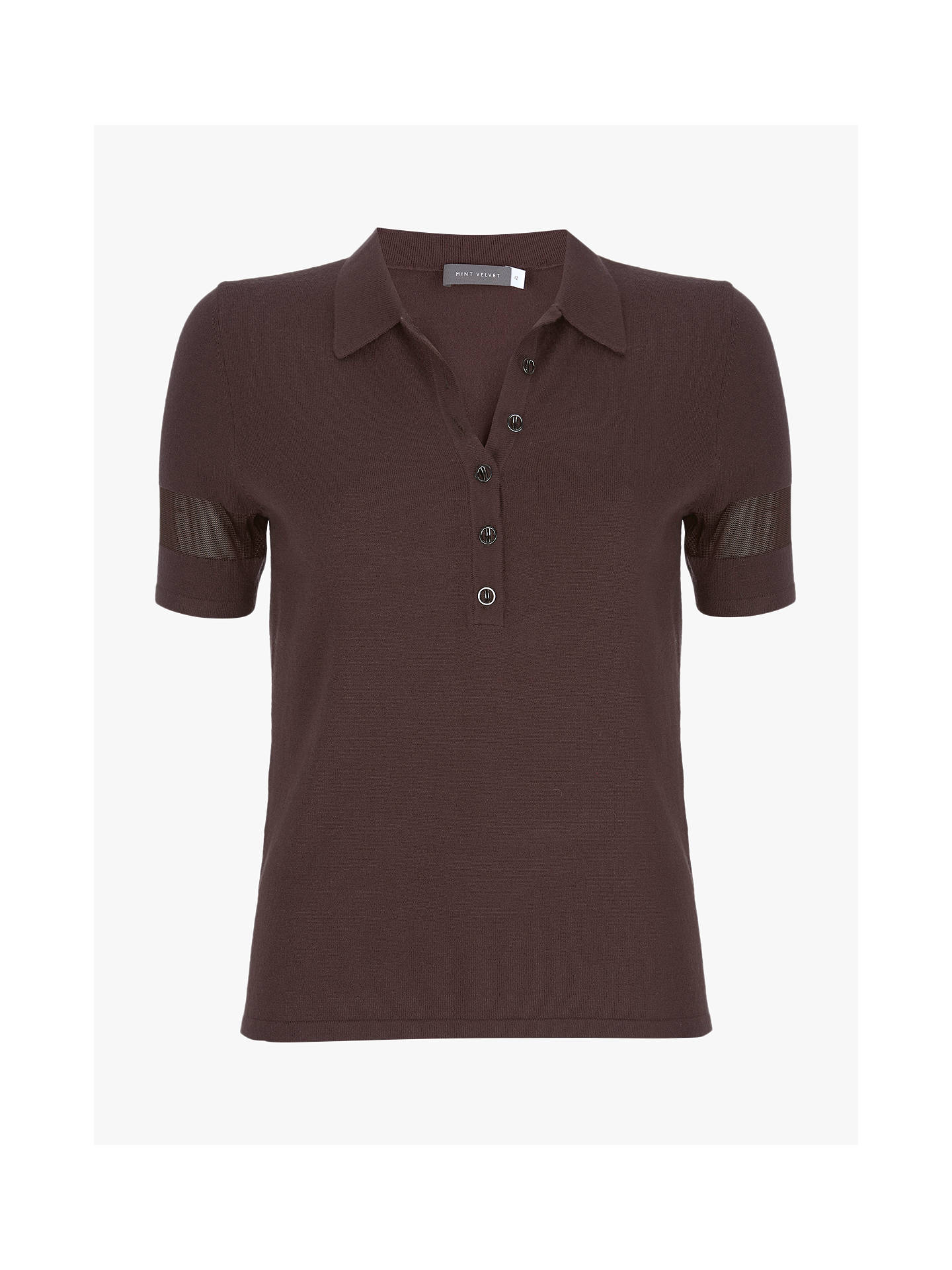 Mint Velvet Knitted Polo Shirt, Brown at John Lewis & Partners