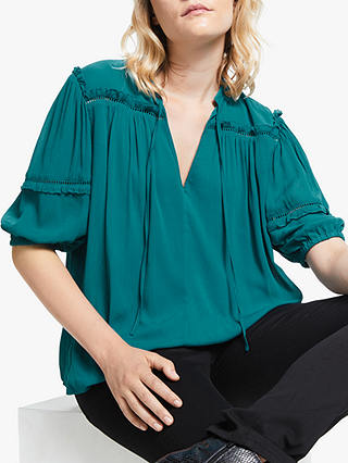 AND/OR Prarie Tie Neck Blouse, Shaded Spruce