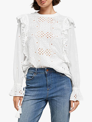 AND/OR Mabel Cutwork Frill Top, Ivory