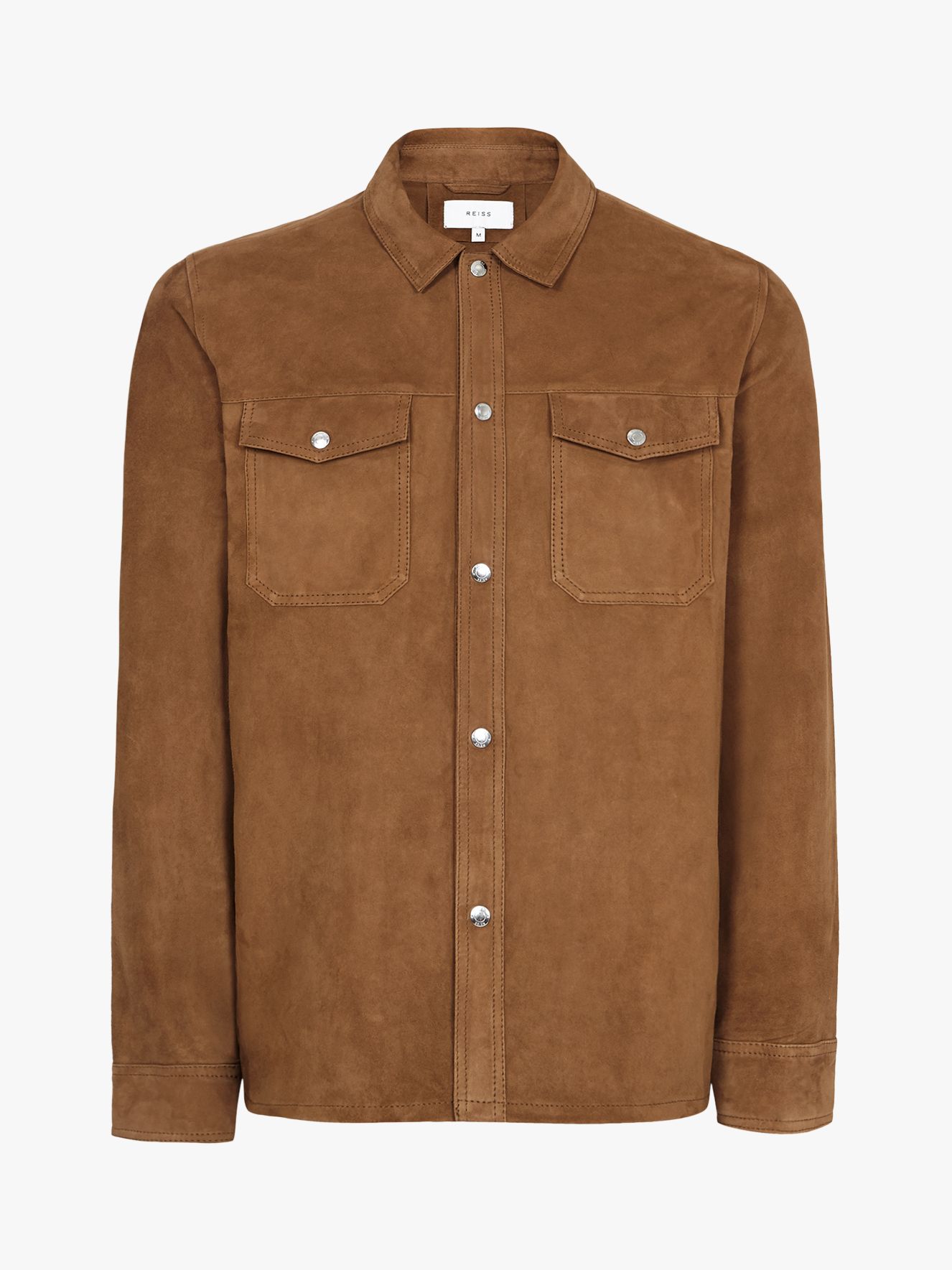 Reiss Mick Suede Overshirt, Tobacco