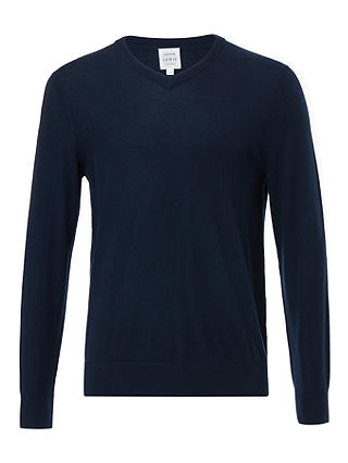 John Lewis Extra Fine Merino Wool V-Neck Jumper, Navy