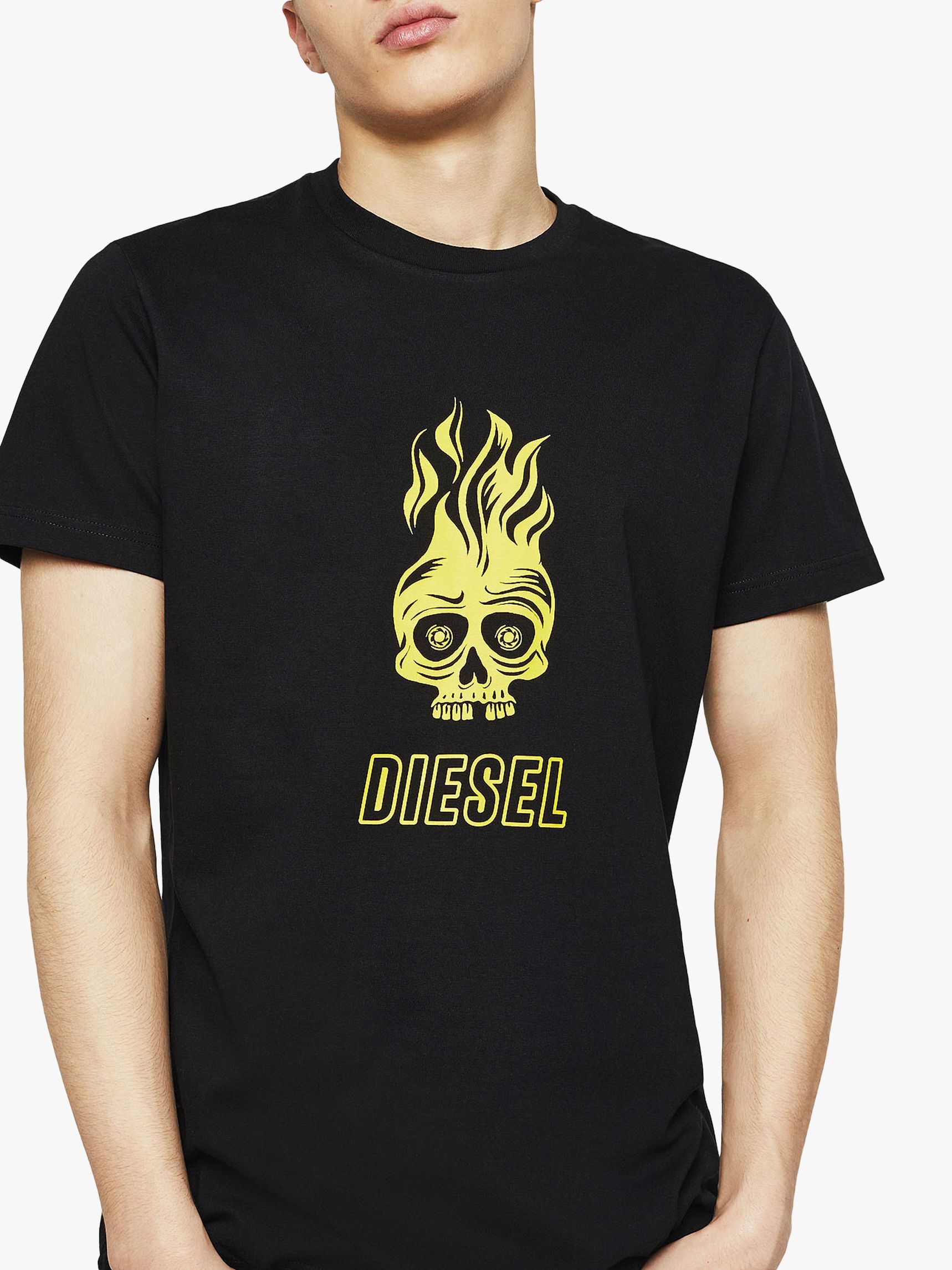 Diesel T-Diego Division Flaming Skull Graphic T-Shirt, Black/Logo