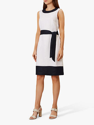 Hobbs Amalfi Linen Dress, White/Navy