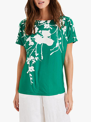 Phase Eight Filipa Floral Print Top, Green Ivory