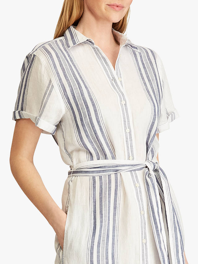 Lauren Ralph Lauren Amani Striped Linen Shirt Dress, White/Navy at John ...