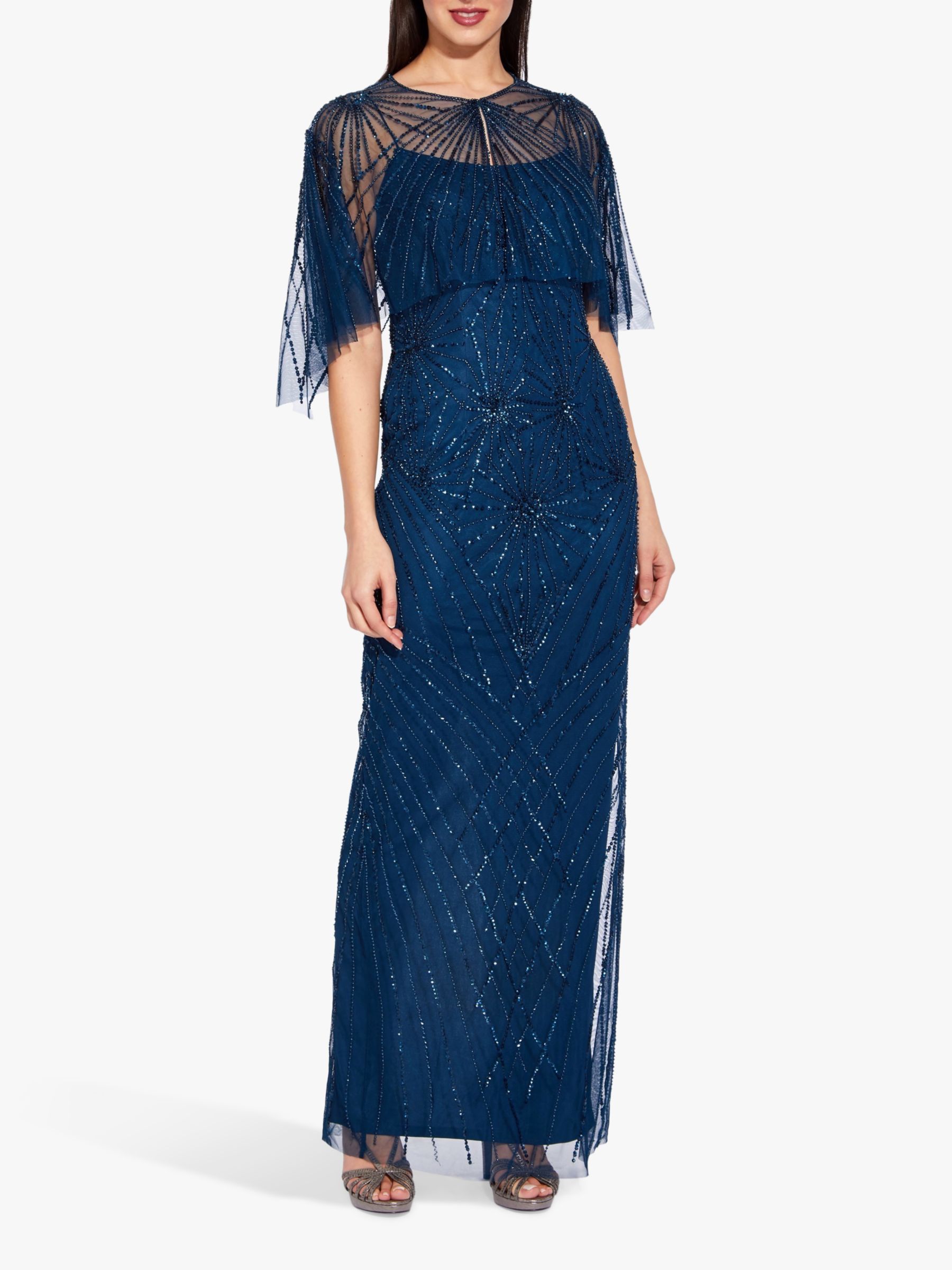 Adrianna Papell Beaded Column Maxi Dress, Deep Blue