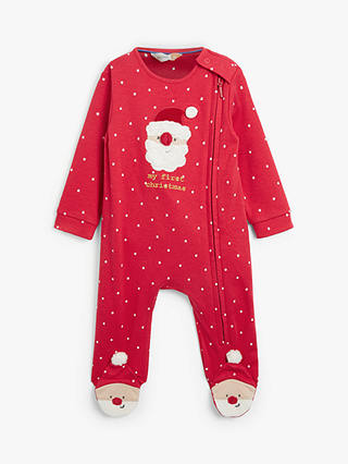John Lewis & Partners Baby GOTS Organic Cotton Santa Sleepsuit, Red
