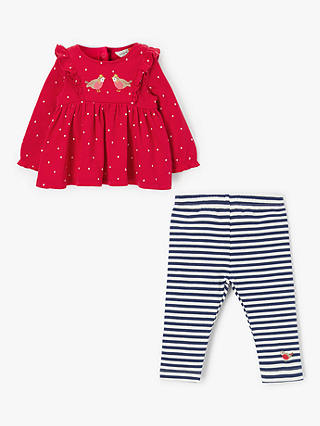 John Lewis & Partners Baby GOTS Organic Cotton Robin Top and Leggings Set, Red