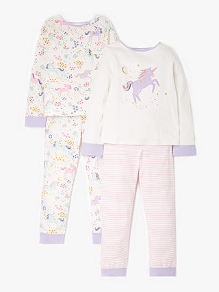 John Lewis & Partners Girls' Unicorn Print Pyjamas, Pack of 2, Multi