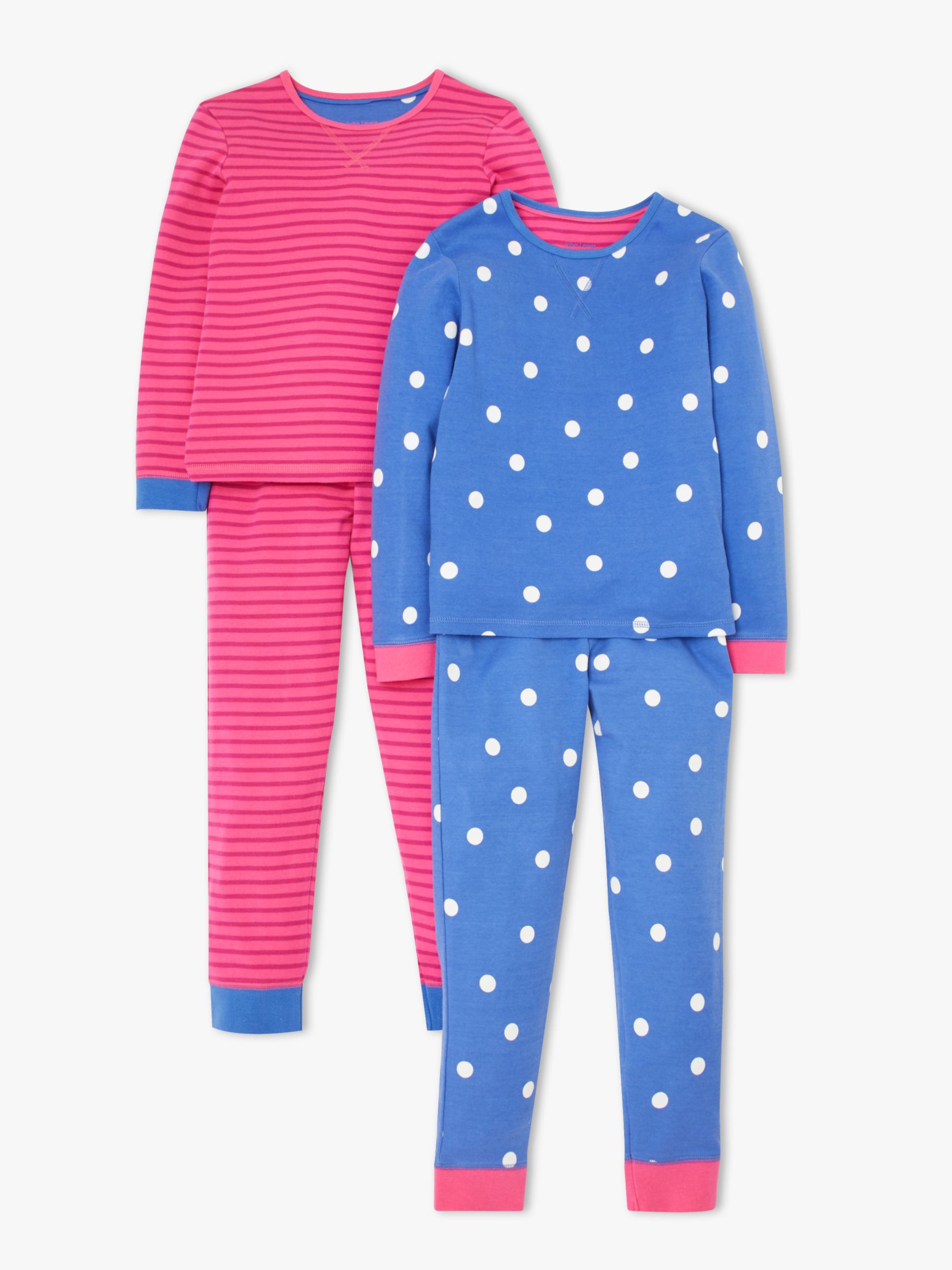 John Lewis & Partners Girls' Stripe and Spot Print Pyjamas, Pack of 2 ...