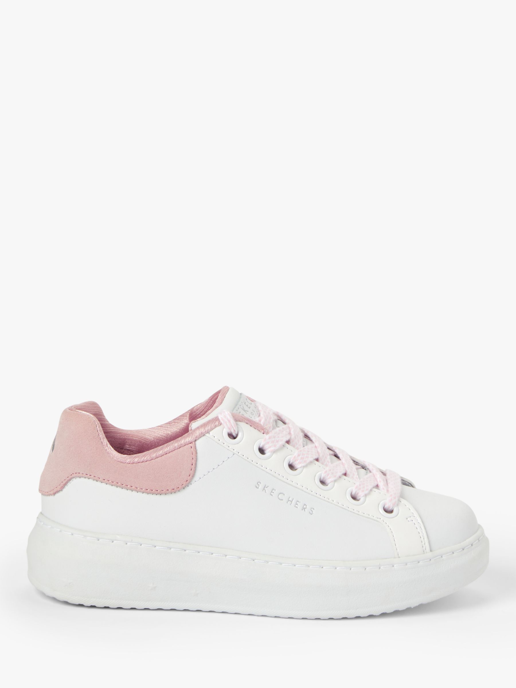 Skechers High Street Lace Up Trainers, White/Pink Leather