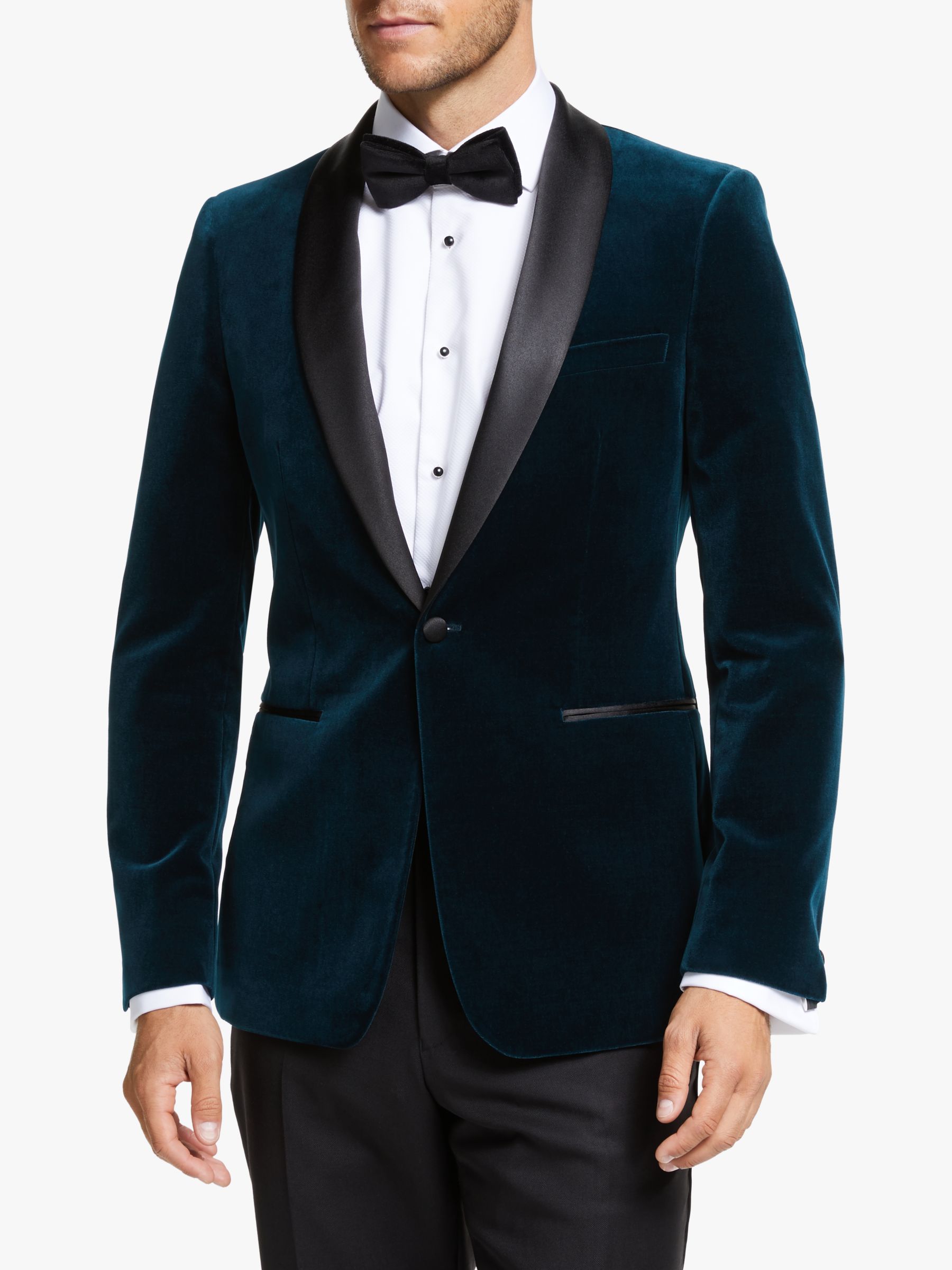 John Lewis & Partners Italian Velvet Shawl Lapel Slim Fit Dress Suit Jacket, Teal