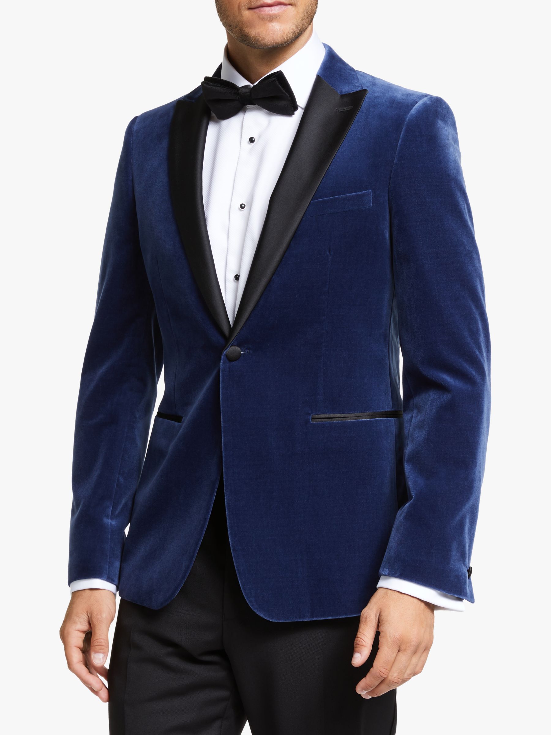 John Lewis & Partners Italian Velvet Peak Lapel Slim Fit Dress Suit Jacket, Blue