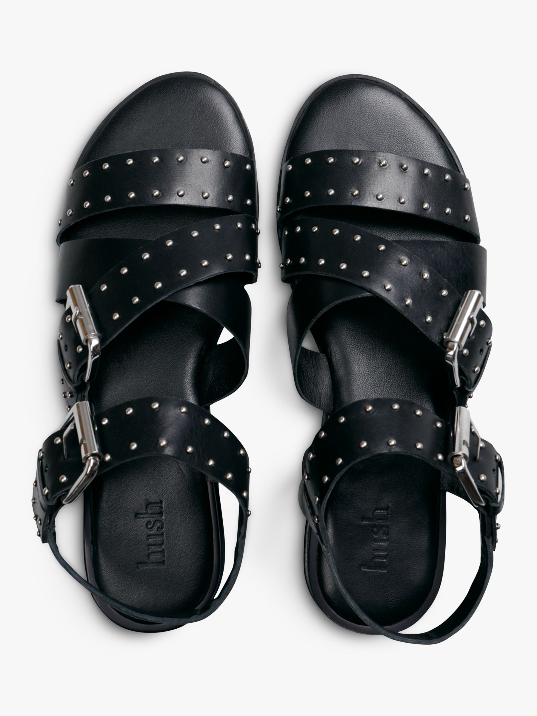 hush Brimpton Stud Cross Strap Sandals, Black Leather/Silver