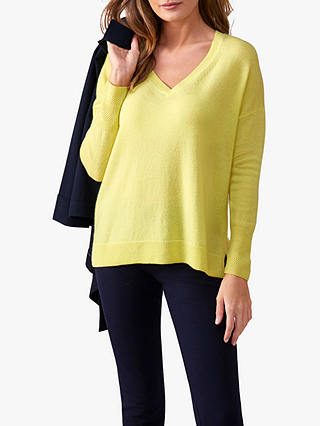 Pure Collection Relaxed V-Neck Cashmere Jumper, Limeade