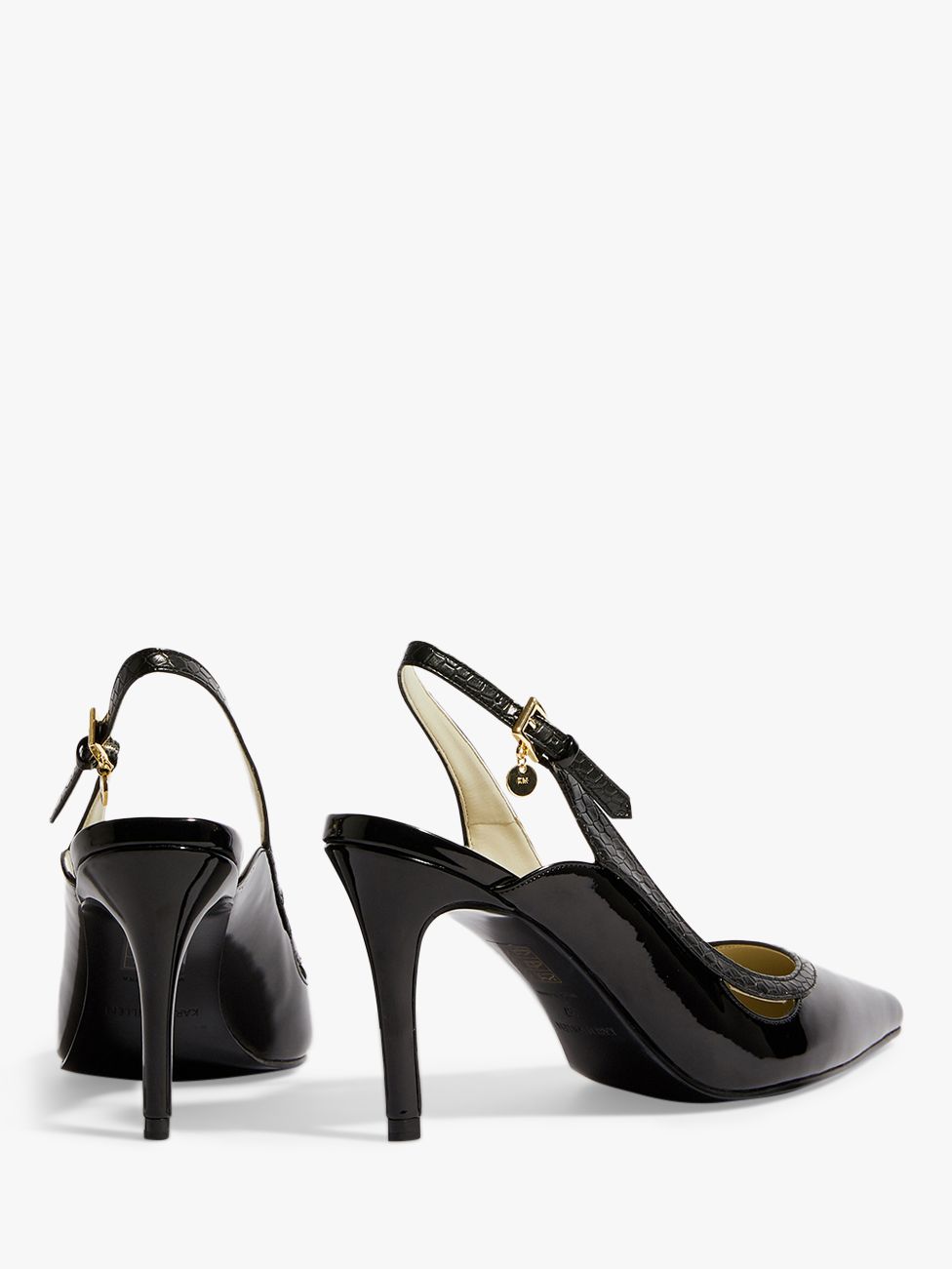 Karen Millen Slingback Stiletto Heel Court Shoes, Black Patent