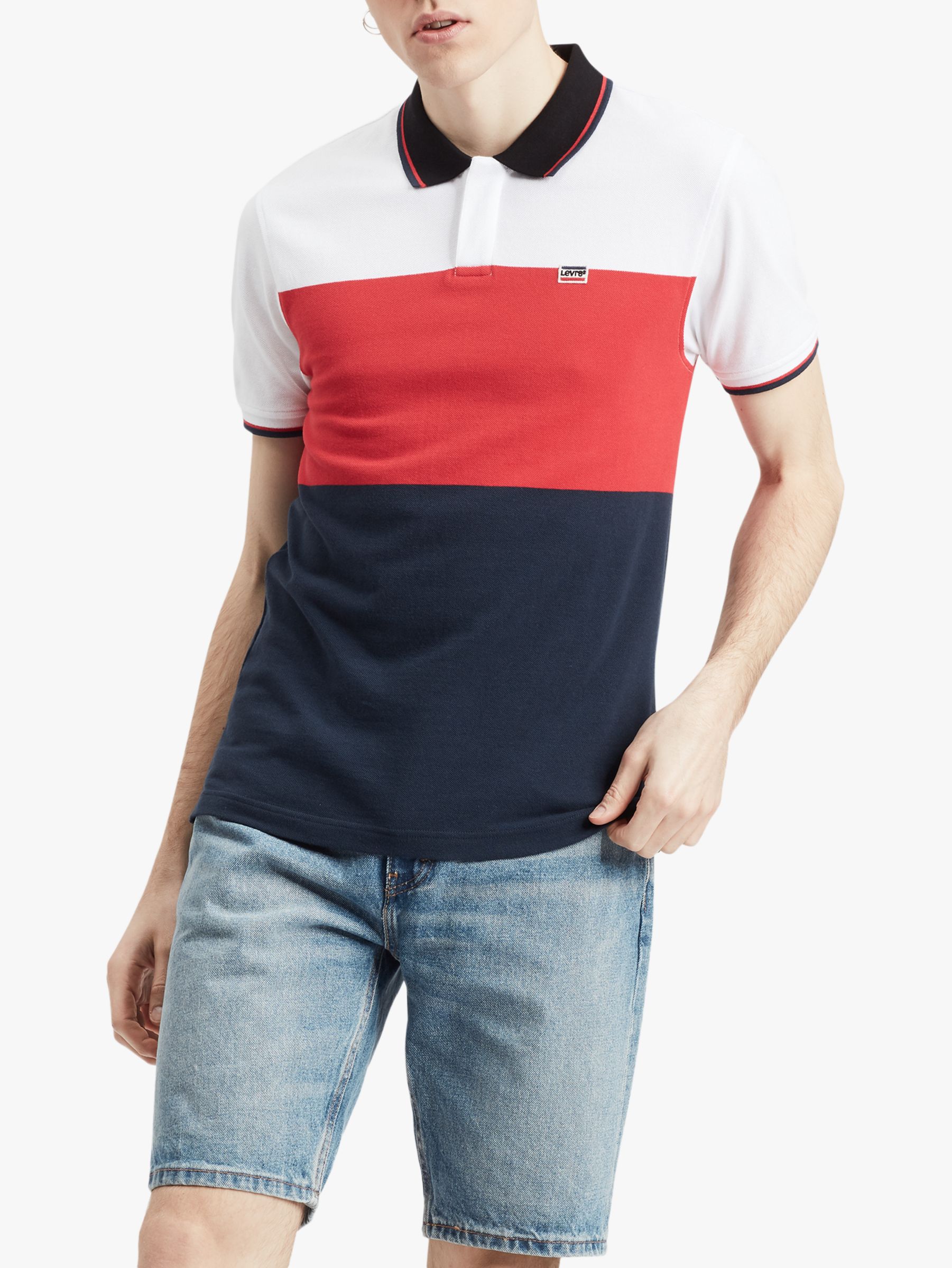 Levi's Sportswear Colour Block Polo Shirt, Polo White/Brilliant Red/Navy