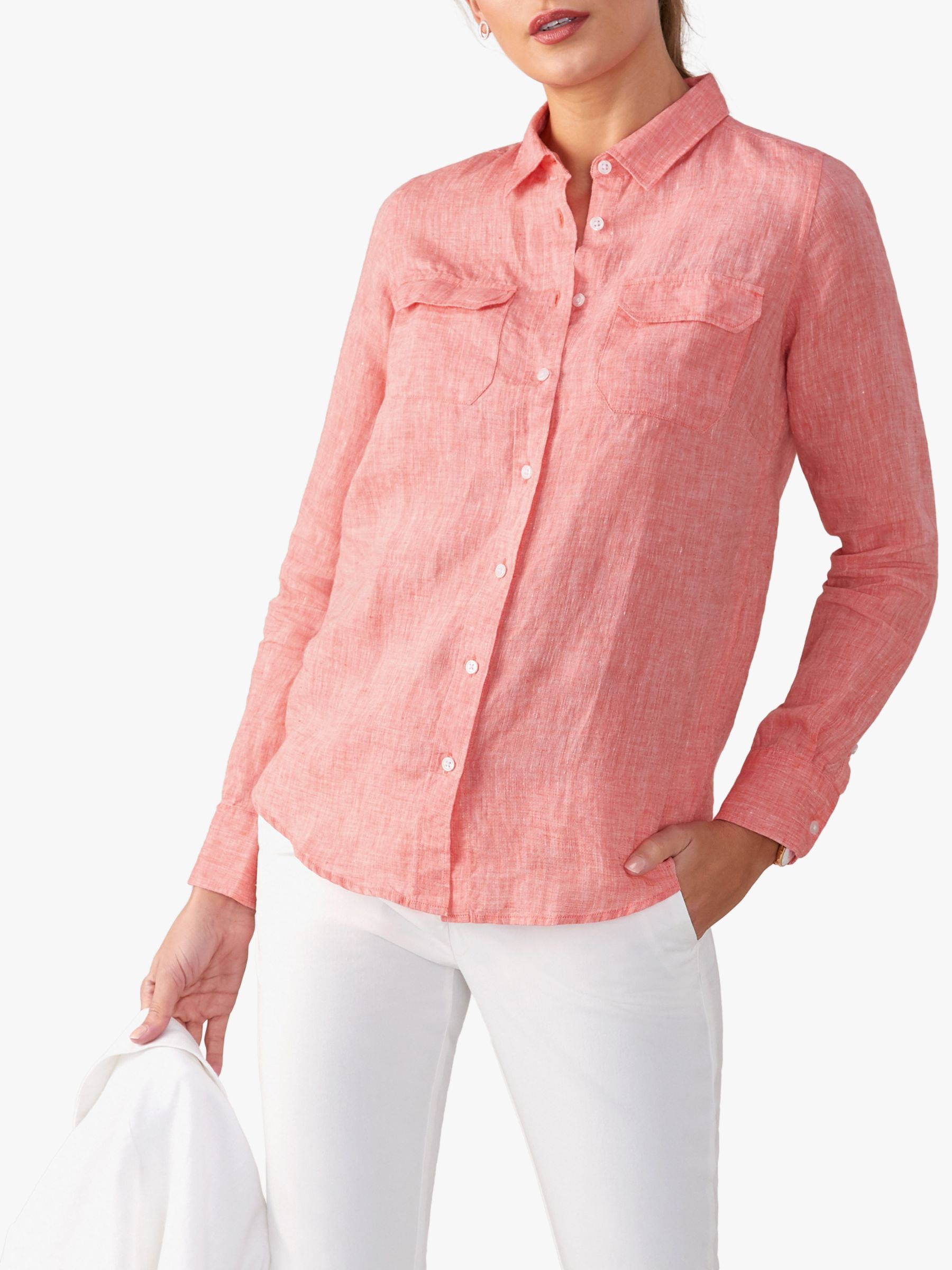 Pure Collection Linen Cotton Blend Utility Shirt, Flame Coral