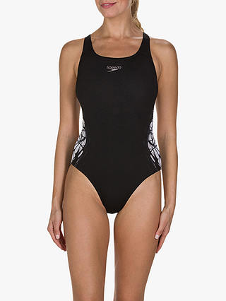 Speedo FluidReflect Powerback Competition Swimsuit, Black/White
