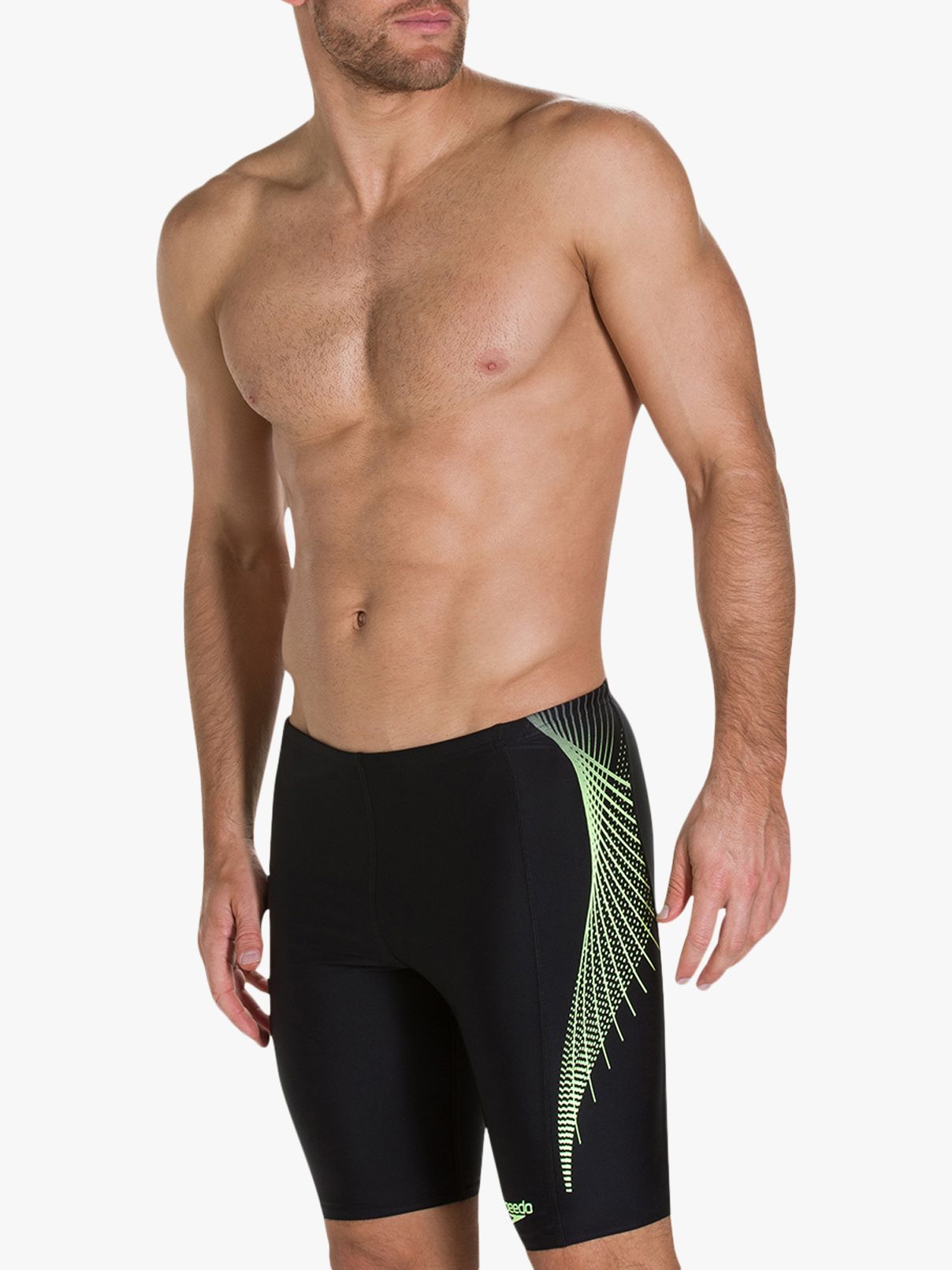 Speedo Placement Panel Jammer Swim Shorts, Black/Zest/Oxid Grey