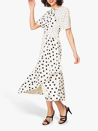 Oasis Patched Spot Dress, Black/White